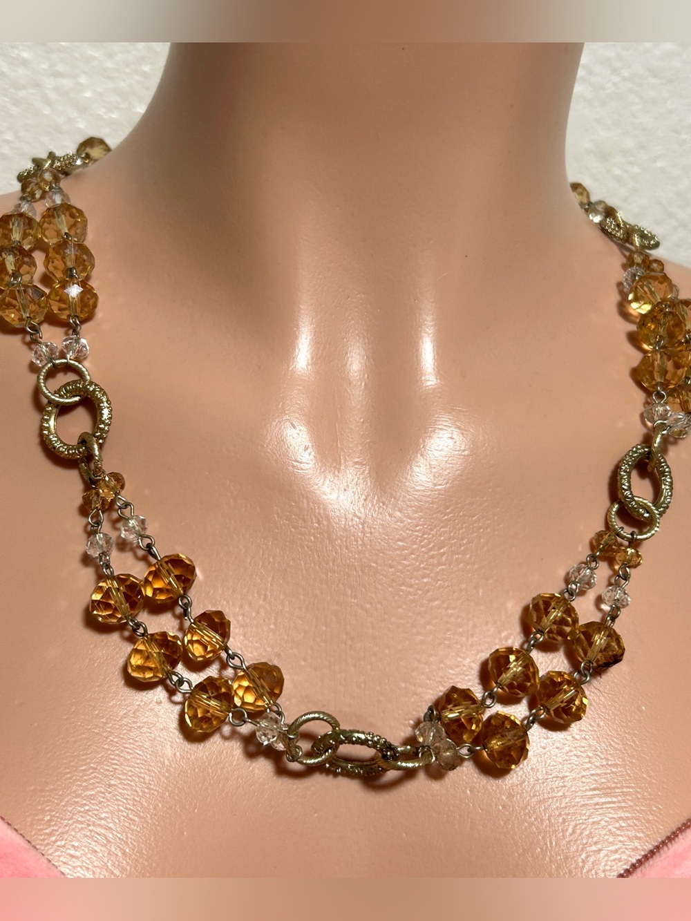 Joan Rivers Amber Glass Bead Necklace with Gold-Tone Links